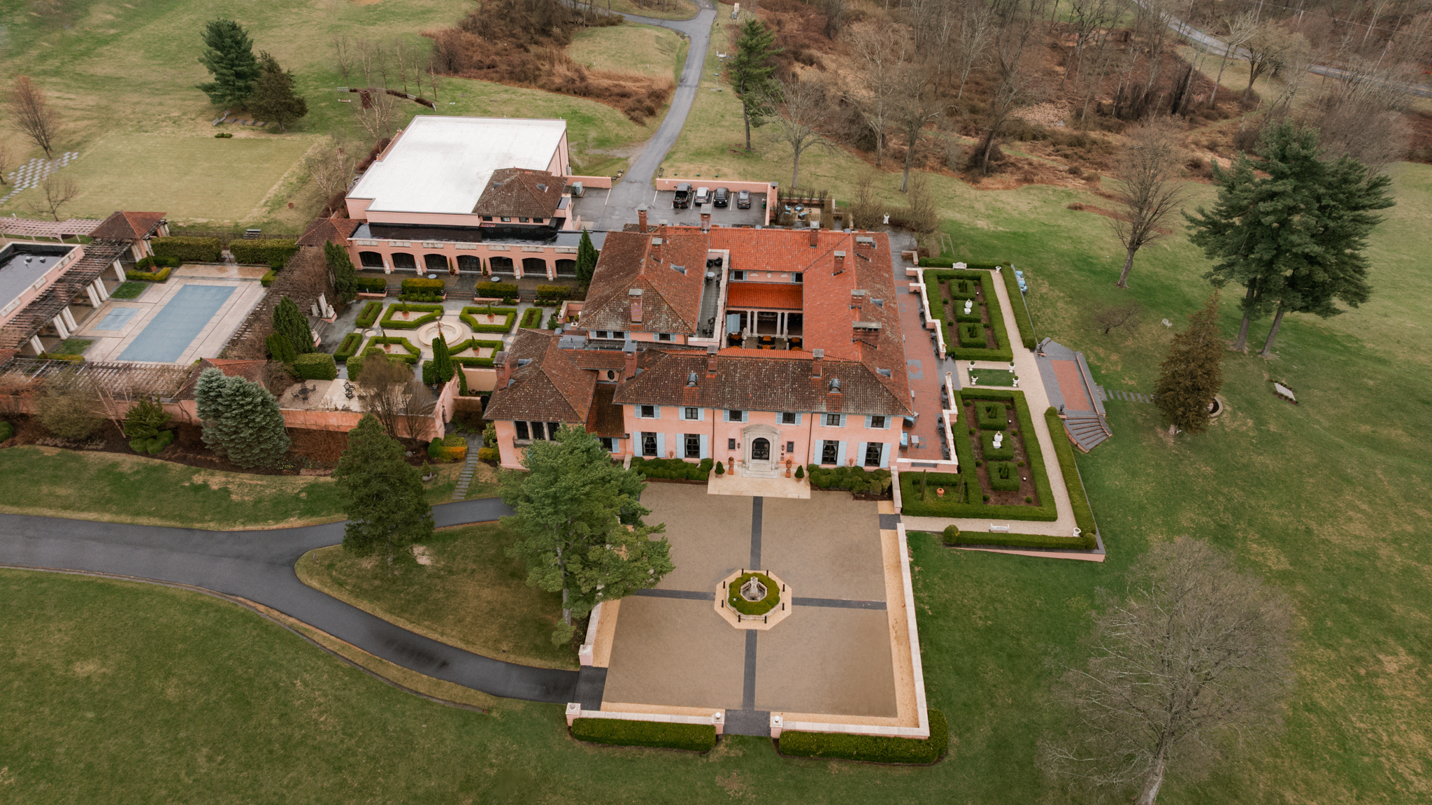 drone shot at glenmere mansion